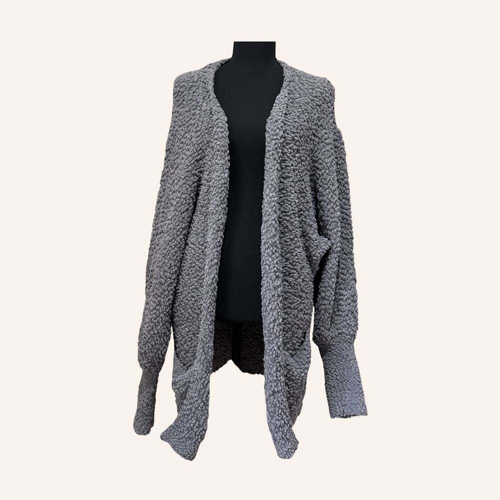 grey chunky boucle open front cardigan oversized cozy knit